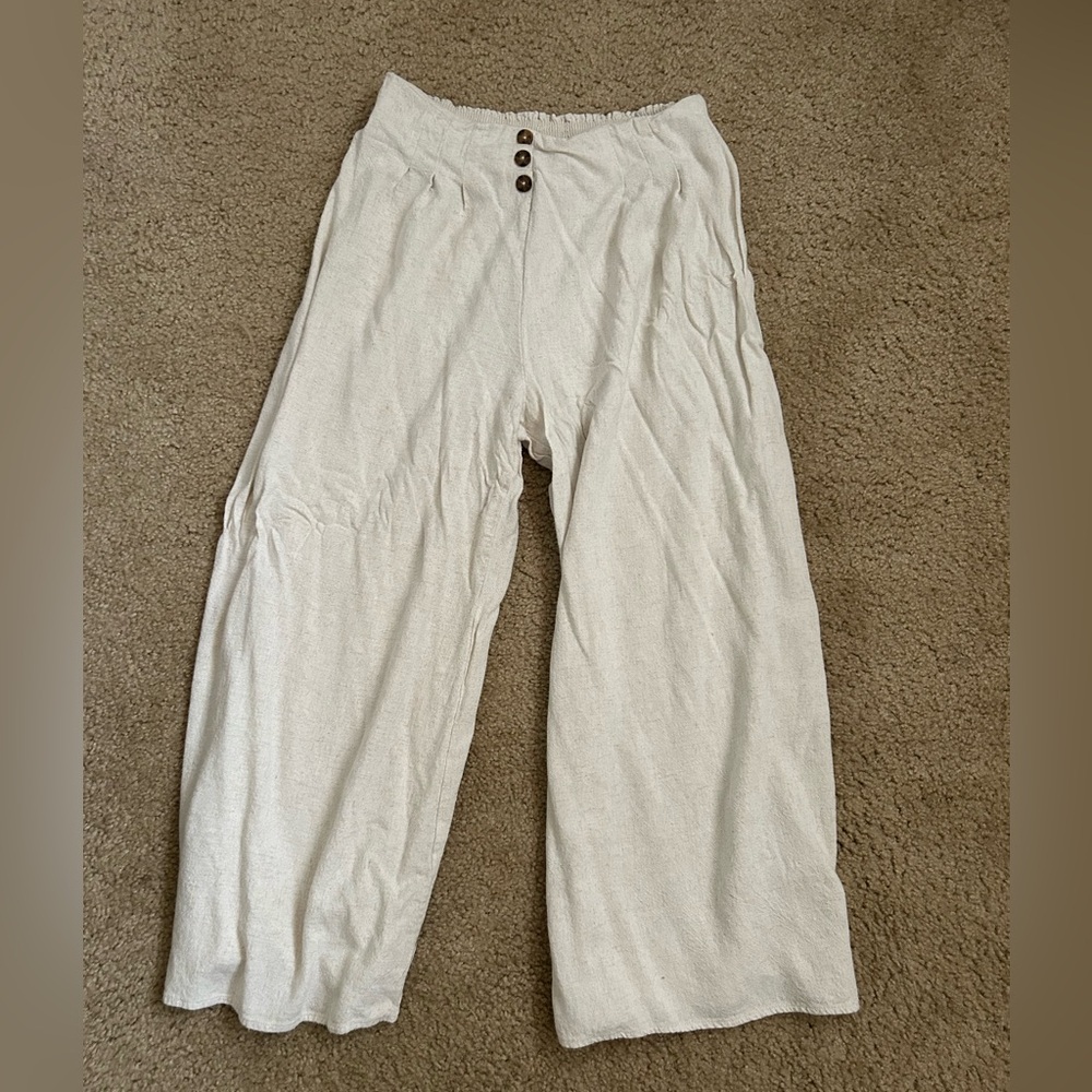 Linen Blend Wide Leg Pants